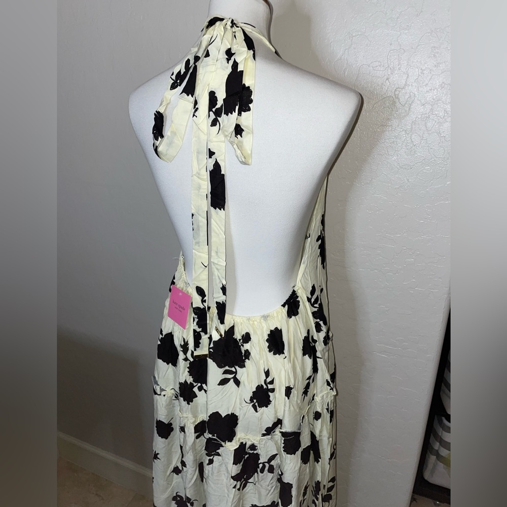 🎉HP🎉New! Kate Spade Floral Printed Halter Coverup Dress Ivory/Black Size Large🖤 - Picture 11 of 16